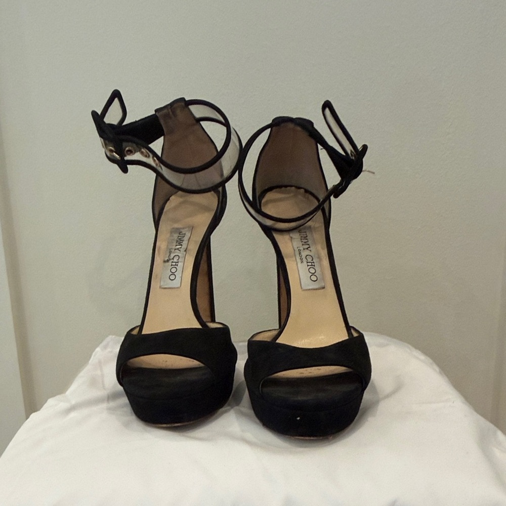Jimmy Choo Black Suede Platform Ankle-Strap Sandals - Picture 3 of 5